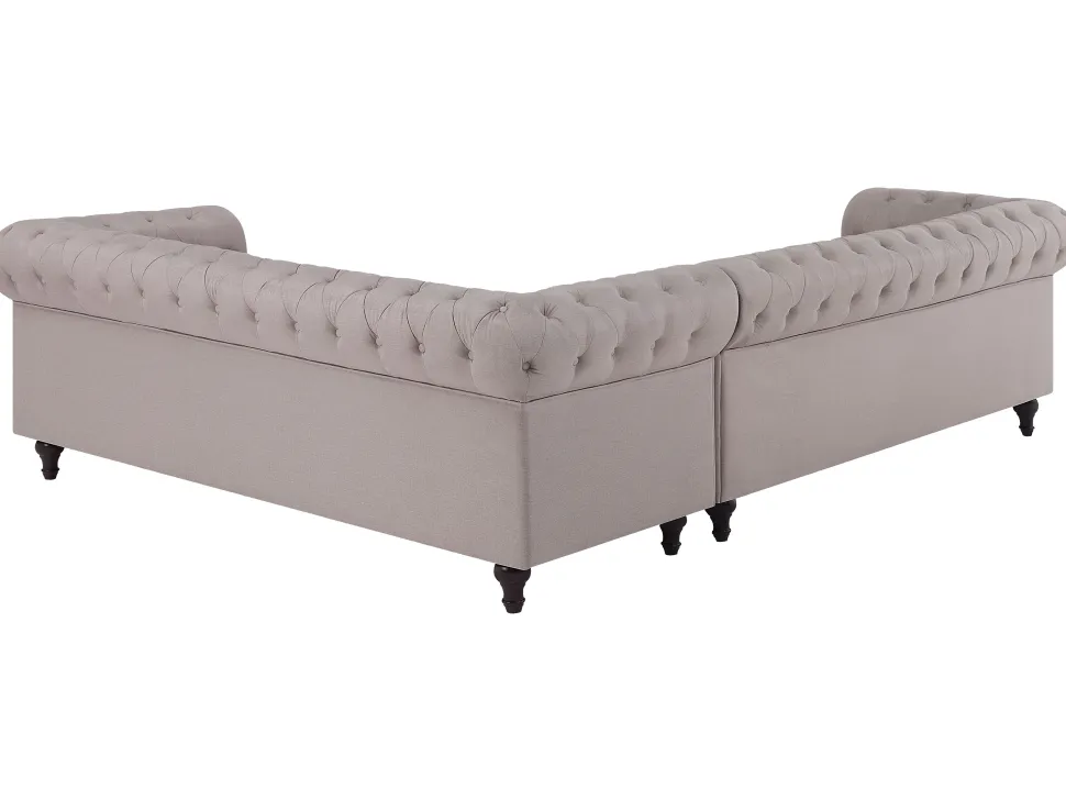Left Hand Fabric Corner Sofa Beige Chesterfield