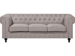 Left Hand Fabric Corner Sofa Beige Chesterfield