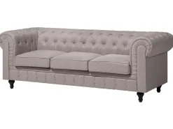Left Hand Fabric Corner Sofa Beige Chesterfield