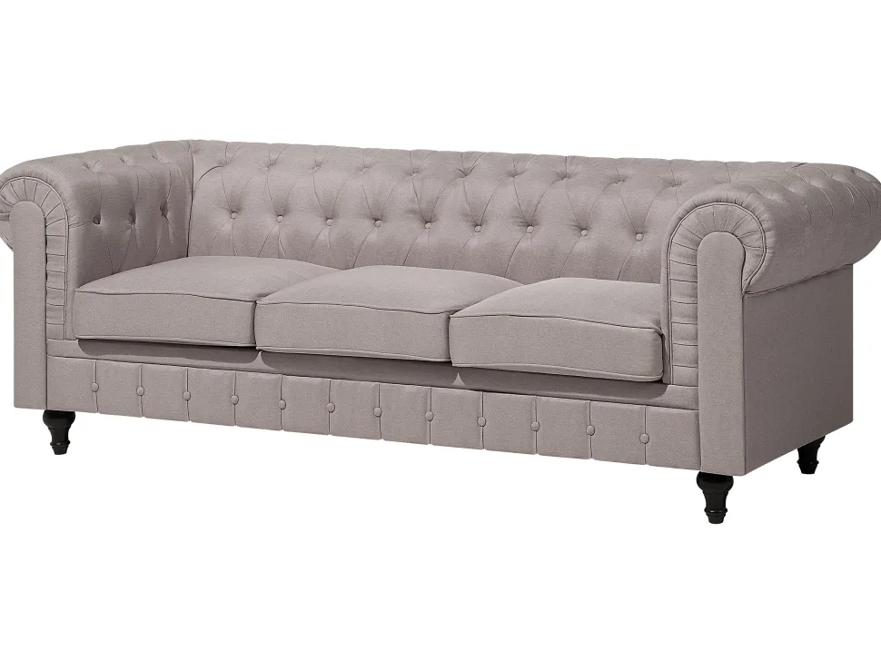 Left Hand Fabric Corner Sofa Beige Chesterfield