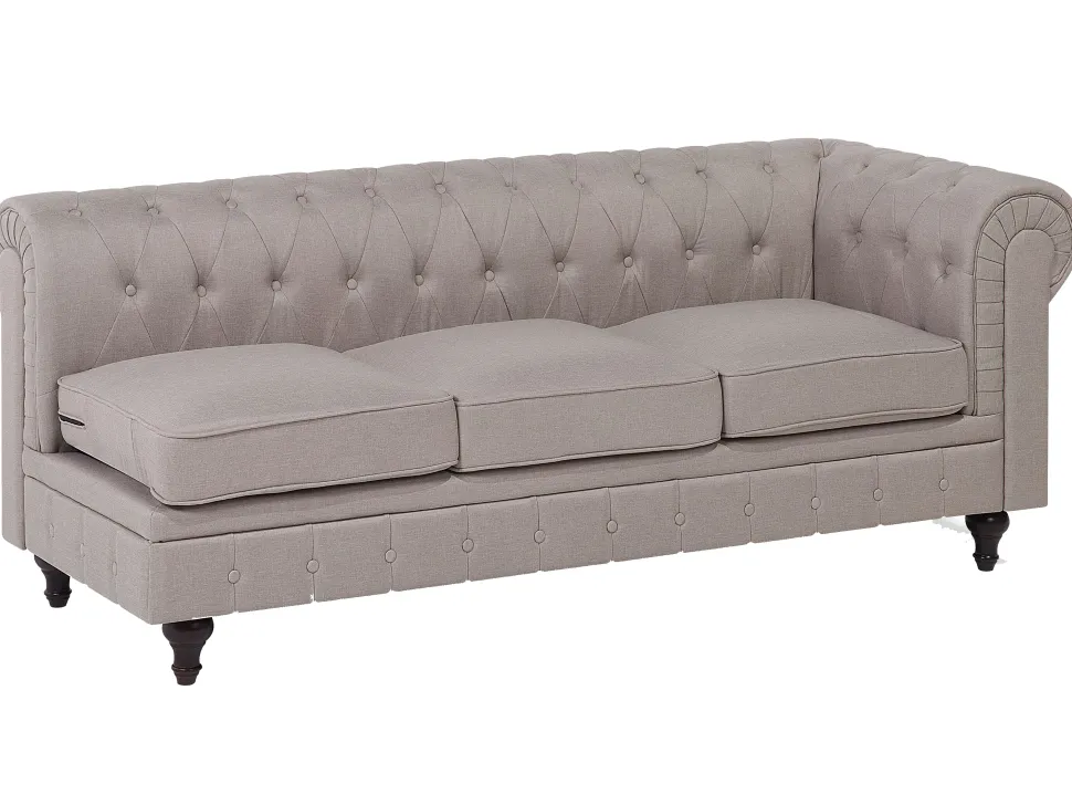 Left Hand Fabric Corner Sofa Beige Chesterfield