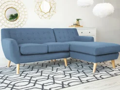 Left Hand Fabric Corner Sofa Blue Motala
