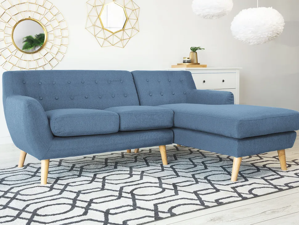 Left Hand Fabric Corner Sofa Blue Motala