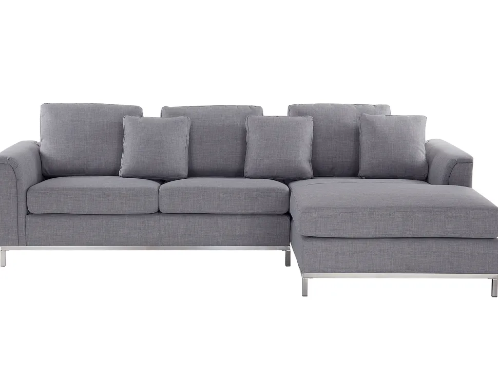 Left Hand Fabric Corner Sofa Light Grey Oslo