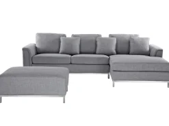Left Hand Fabric Corner Sofa With Ottoman Light Grey Oslo