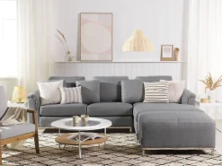 Left Hand Fabric Corner Sofa With Ottoman Light Grey Oslo