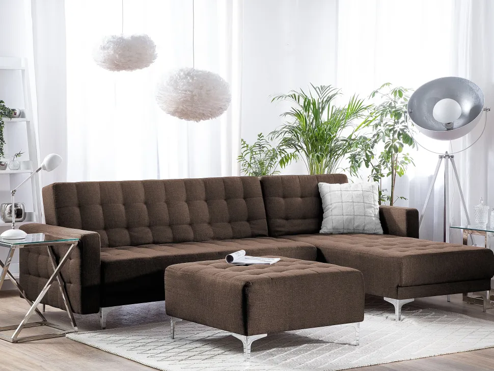 Left Hand Fabric Corner Sofa Dark Brown Aberdeen