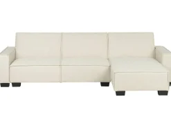 Left Hand Fabric Corner Sofa Bed Beige Romedal