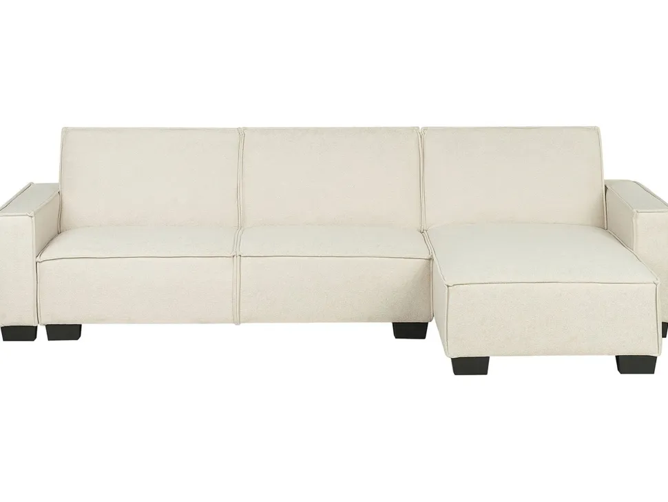 Left Hand Fabric Corner Sofa Bed Beige Romedal