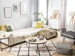 Left Hand Fabric Corner Sofa Bed Beige Romedal