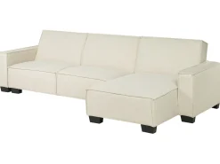 Left Hand Fabric Corner Sofa Bed Beige Romedal
