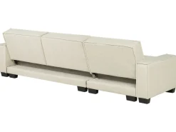 Left Hand Fabric Corner Sofa Bed Beige Romedal