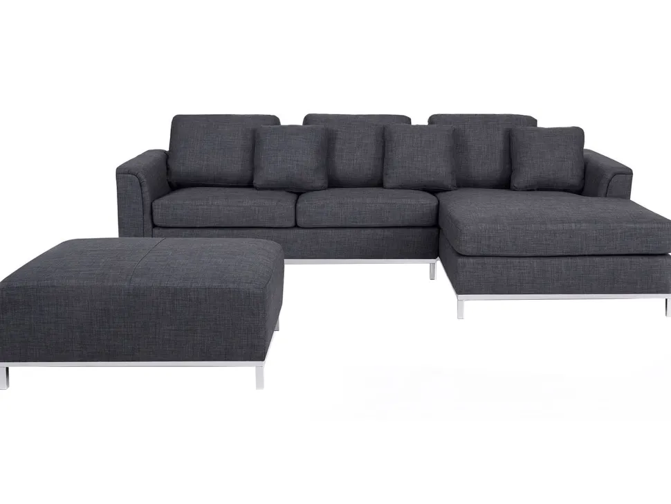 Left Hand Fabric Corner Sofa With Ottoman Grey Oslo