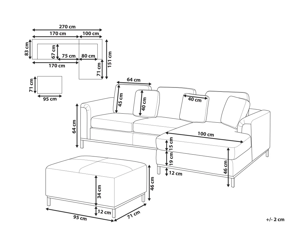 Left Hand Fabric Corner Sofa With Ottoman Grey Oslo