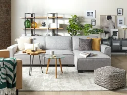 Left Hand Fabric Corner Sofa Bed Light Grey Romedal