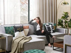 Left Hand Fabric Corner Sofa Bed Light Grey Romedal