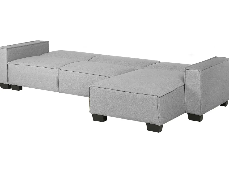 Left Hand Fabric Corner Sofa Bed Light Grey Romedal