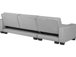 Left Hand Fabric Corner Sofa Bed Light Grey Romedal