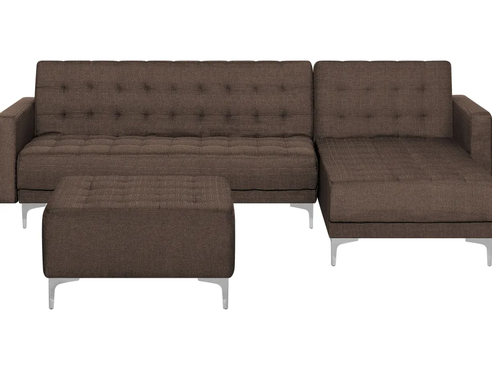 Left Hand Fabric Corner Sofa With Ottoman Brown Aberdeen