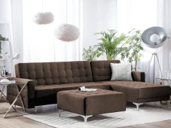 Left Hand Fabric Corner Sofa With Ottoman Brown Aberdeen