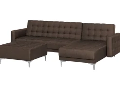 Left Hand Fabric Corner Sofa With Ottoman Brown Aberdeen