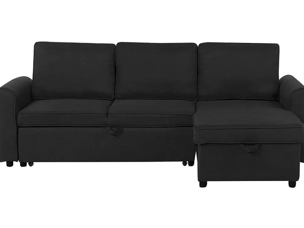 Left Hand Fabric Corner Sofa Bed With Storage Black Nesna