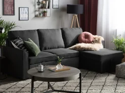 Left Hand Fabric Corner Sofa Bed With Storage Black Nesna
