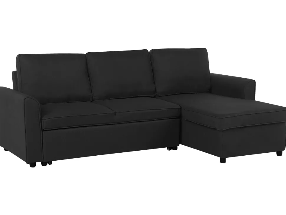 Left Hand Fabric Corner Sofa Bed With Storage Black Nesna