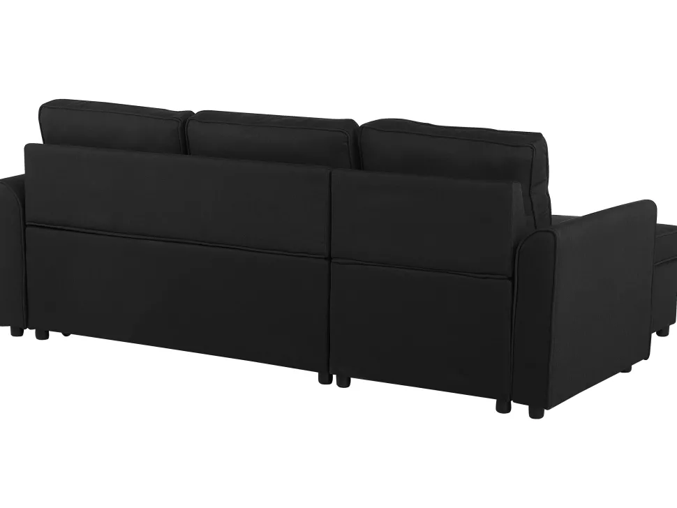 Left Hand Fabric Corner Sofa Bed With Storage Black Nesna
