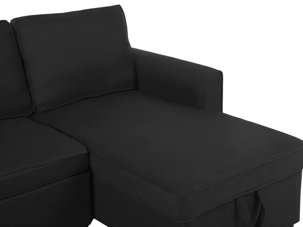 Left Hand Fabric Corner Sofa Bed With Storage Black Nesna