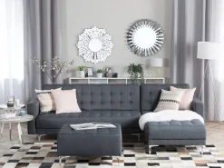 Left Hand Fabric Corner Sofa With Ottoman Dark Grey Aberdeen