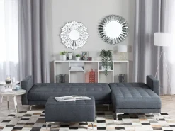 Left Hand Fabric Corner Sofa With Ottoman Dark Grey Aberdeen