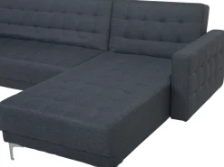 Left Hand Fabric Corner Sofa With Ottoman Dark Grey Aberdeen