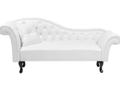 Left Hand Faux Leather Chaise Lounge White Lattes