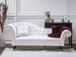 Left Hand Faux Leather Chaise Lounge White Lattes