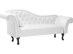 Left Hand Faux Leather Chaise Lounge White Lattes