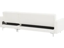 Left Hand Faux Leather Corner Sofa With Ottoman White Aberdeen