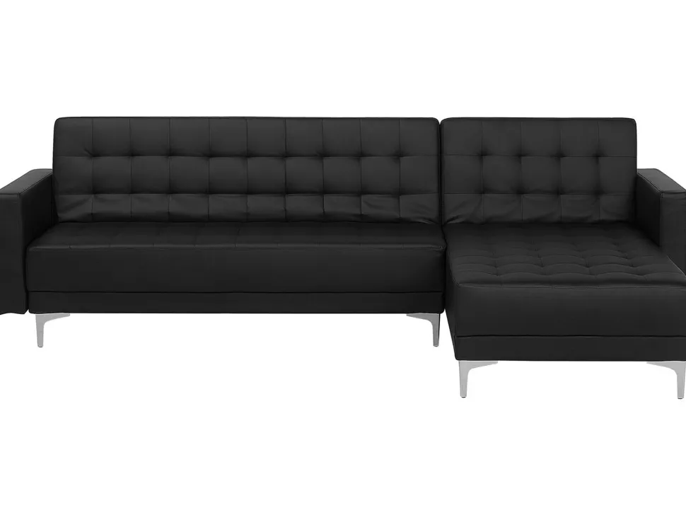 Left Hand Faux Leather Corner Sofa Black Aberdeen