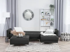 Left Hand Faux Leather Corner Sofa Black Aberdeen