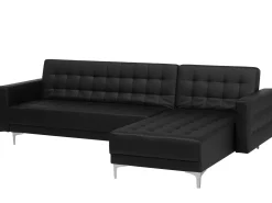 Left Hand Faux Leather Corner Sofa Black Aberdeen