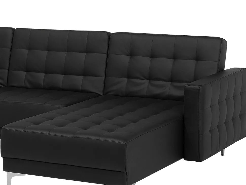 Left Hand Faux Leather Corner Sofa Black Aberdeen