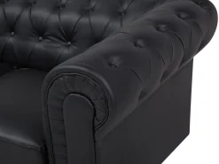 Left Hand Faux Leather Corner Sofa Black Chesterfield