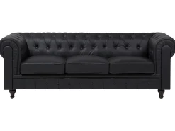 Left Hand Faux Leather Corner Sofa Black Chesterfield