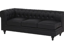 Left Hand Faux Leather Corner Sofa Black Chesterfield