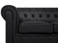 Left Hand Faux Leather Corner Sofa Black Chesterfield