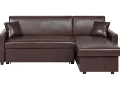 Left Hand Faux Leather Corner Sofa Bed With Storage Dark Brown Ogna