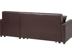 Left Hand Faux Leather Corner Sofa Bed With Storage Dark Brown Ogna