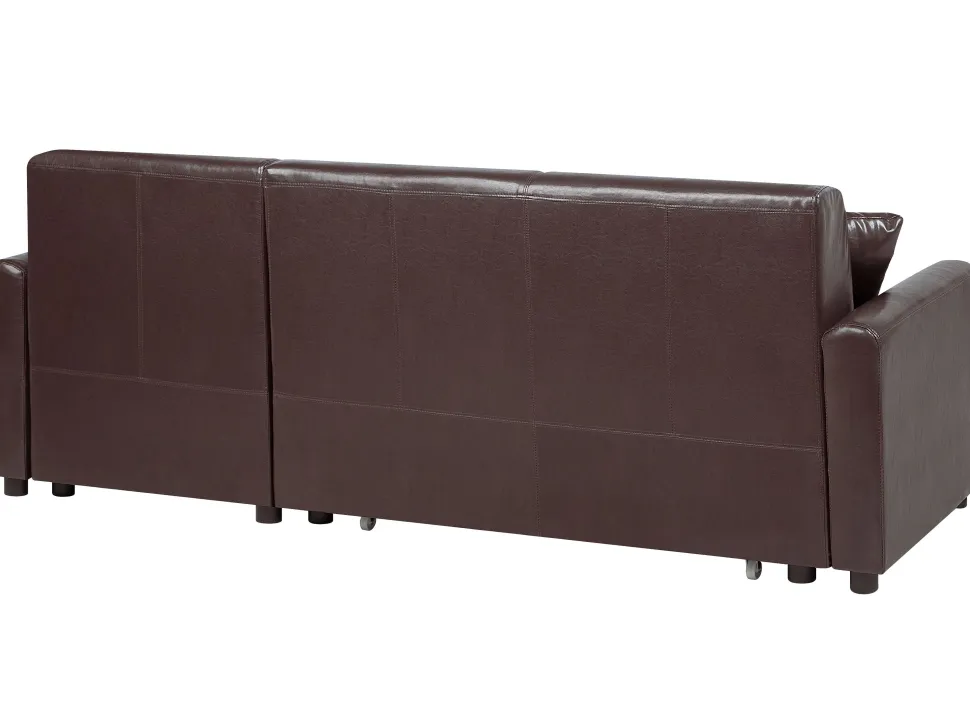 Left Hand Faux Leather Corner Sofa Bed With Storage Dark Brown Ogna