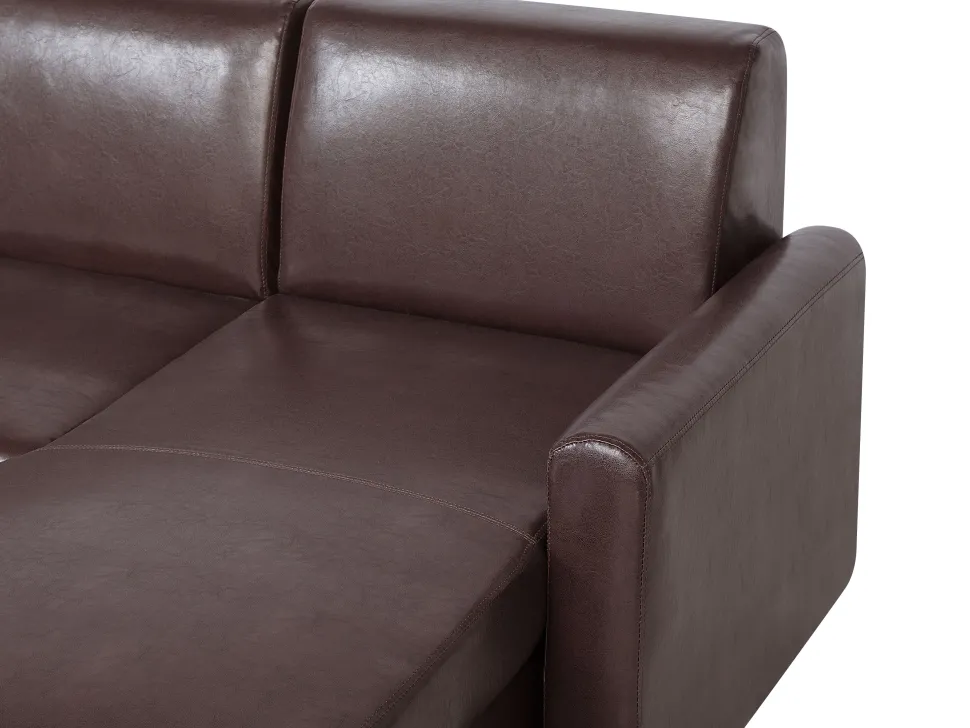 Left Hand Faux Leather Corner Sofa Bed With Storage Dark Brown Ogna