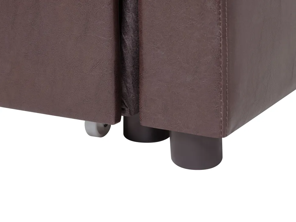 Left Hand Faux Leather Corner Sofa Bed With Storage Dark Brown Ogna
